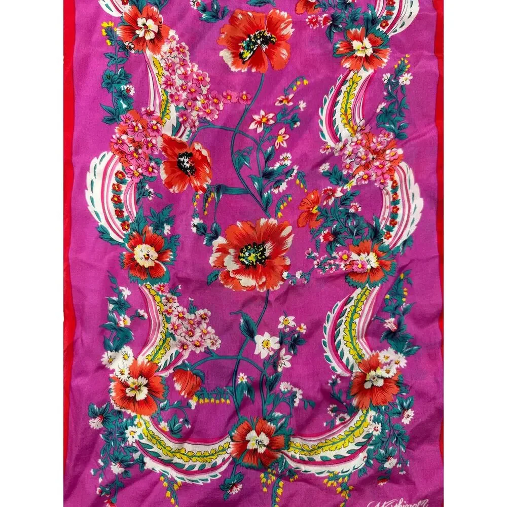 Worthington Vintage Y2K 100% Silk Floral Scarf 52 x 11 Botanical Romantic